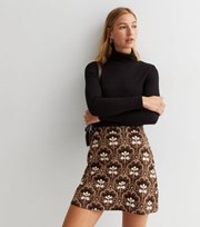 New Look Brown Retro Floral High Waist Mini Skirt
